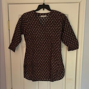 Anthropologie Black and Pink Floral Tunic